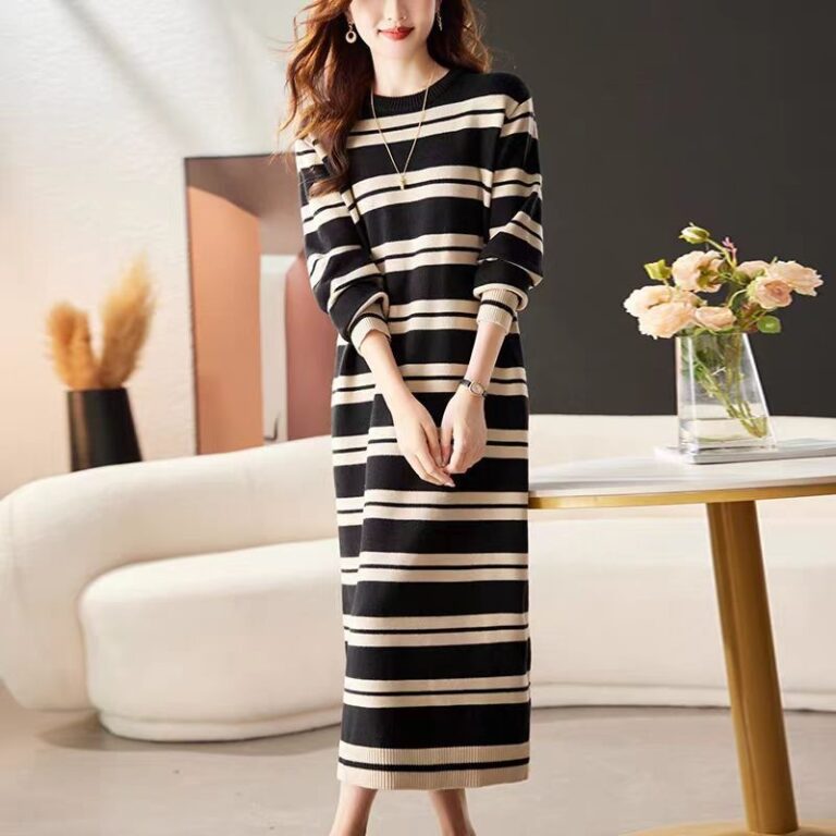 Ριγέ μακριά φούστα γυναικεία πουλόβερ εργοστάσιο (2)